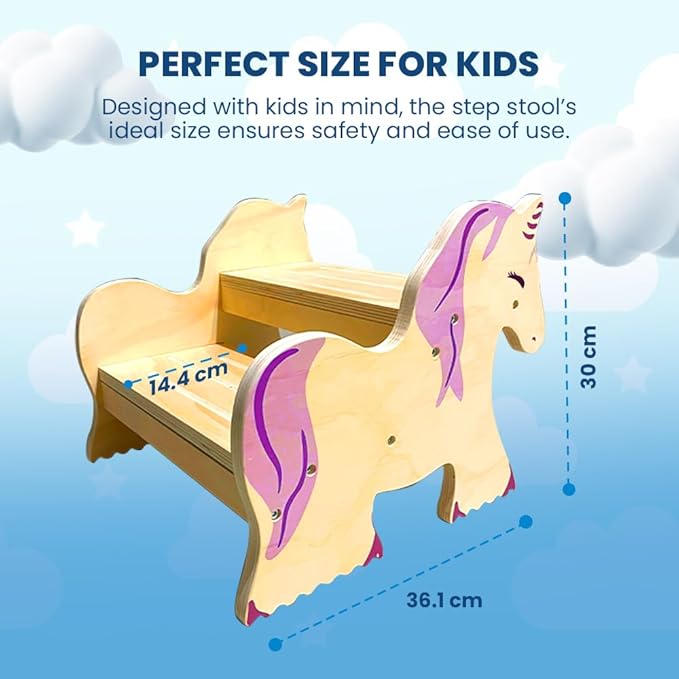Motherly Haven Step Stool for Toddlers & Kids, 2-Step Unicorn Design, Anti-Slip Bathroom Toilet Potty Training Stool, Durable Kitchen Step Stool for Independence & Safety