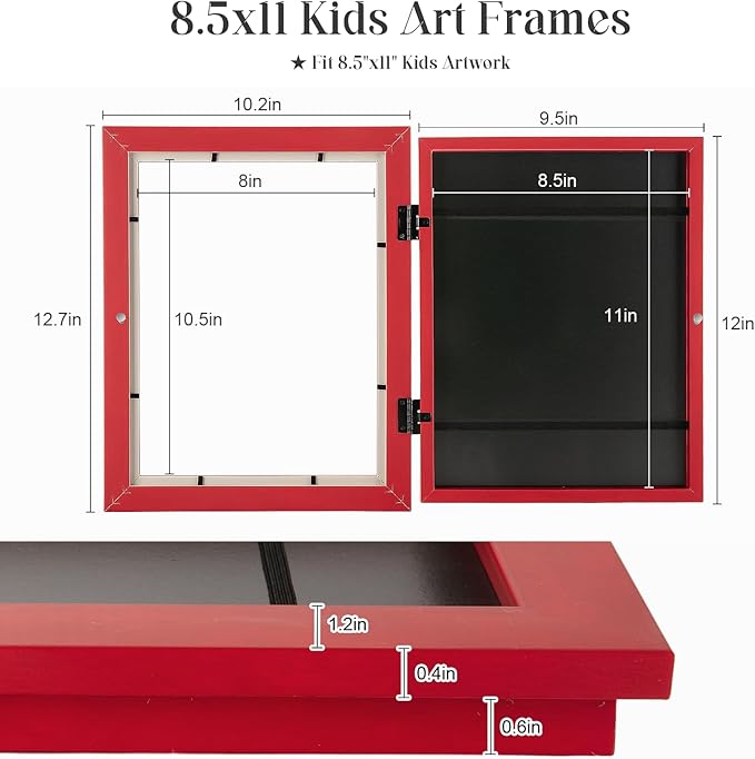 [2-Pack] Kids Art Frames, 8.5x11 Front Opening Kids Artwork Frames Changeable, Red Artwork Display Storage Frame for Wall, Holds 50 Pcs, for 3D Picture, Crafts, Children Drawing, Hanging Art,