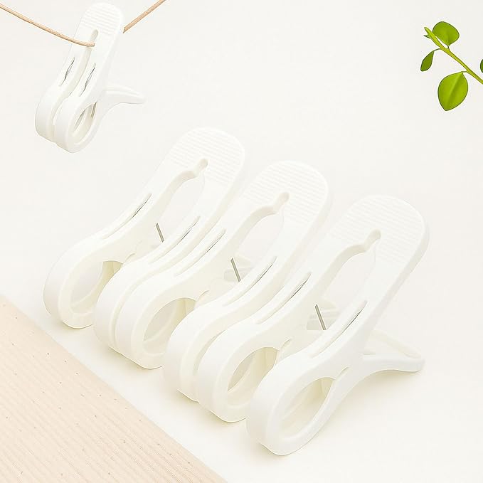 2/3 / 6 Pack Heavy Duty Cruise Towel Clips – Large Beach Chair Clips with 5cm Wide Jaw, Strong Spring Grip & Textured Anti-Slip Teeth for Cruise Ship, RV, Pool, Balcony (White,Small*3pcs)