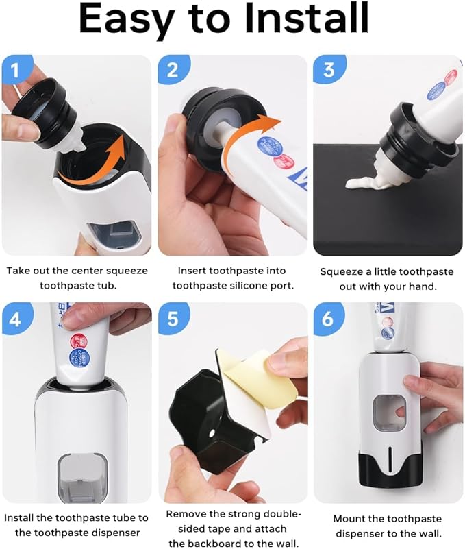 Smart Automatic Electric Toothpaste Dispenser for Kids - Wall Mounted Bathroom Squeezer with 3-Level Adjustment & 2 Toothbrush Slots (White)