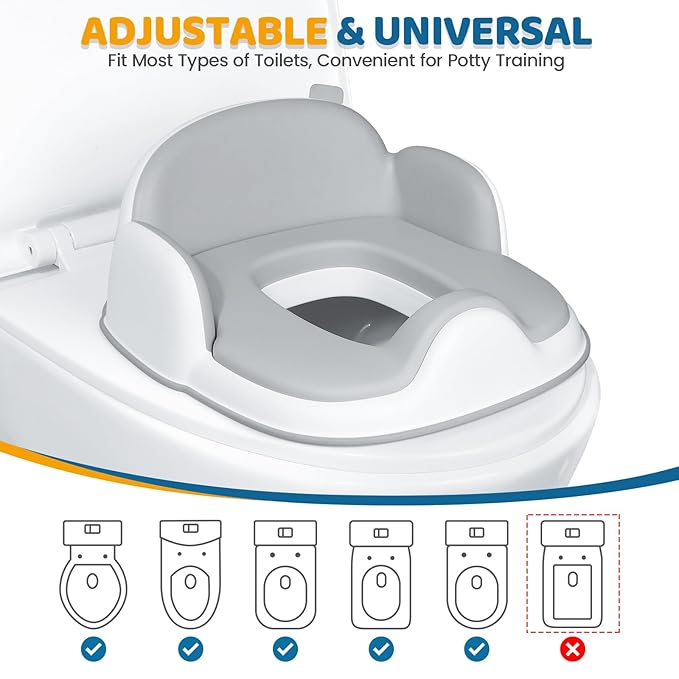 Orzbow 3-in-1 Toddler Potty Training Toilet | Baby Potty Chair, Toilet Topper Training Seat and Step Stool for Boys and Girls, Easy-to-Clean with Splash Guard and Lid, Grey