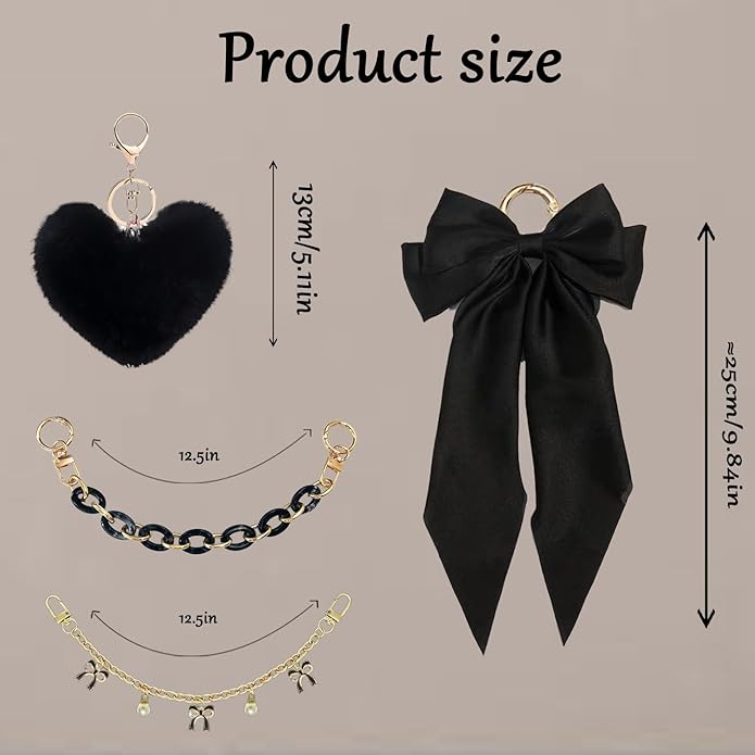 CuddleJunk Bag Charms for Tote Bags, Satin Bow Keychain Kit Accessories for Yeti Camino, Fluffy Ball Gold Chains Charms for Women Purse Beach Handbag