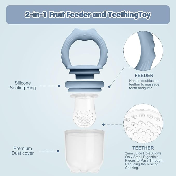 Baby Fruit Food Feeder Breastmilk Popsicle Molds, Silicone Food Freezer Tray for Cooling Teething Relief, Baby Food Feeder for Safe Infant Self Feeding, Includes 3 Extra Food Pacifier