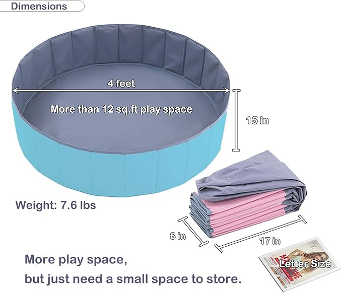4 Feet Ball Pit for Kids/Baby Play Yard/Fence, Holds Over 600 Balls, Folding Portable, No Need Inflate, More Than 12 Sq.ft Play Space, Light Blue