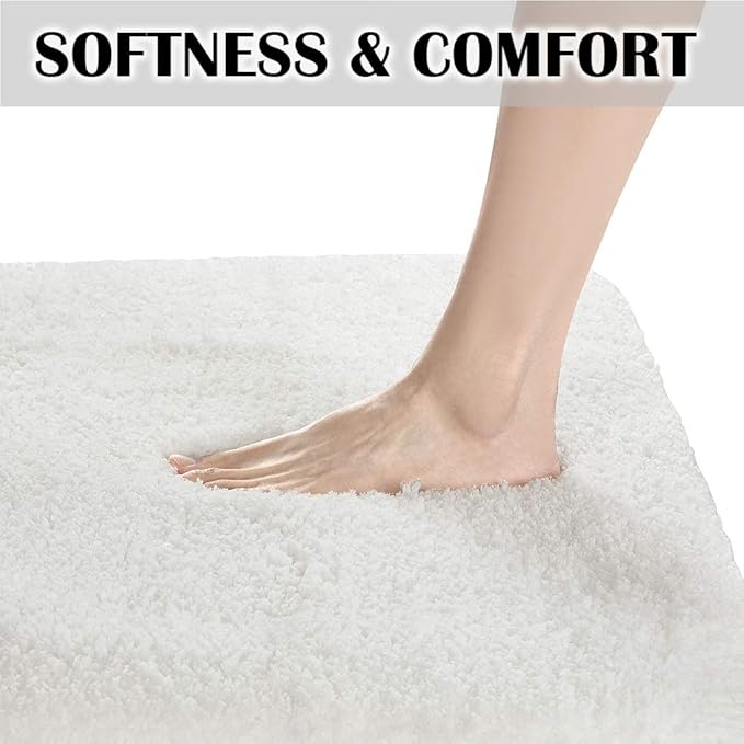 Suchtale Non Slip Bath Mat (20 x 32, White) Water Absorbent Soft Microfiber Shaggy Bathroom Rug Machine Washable Thick Plush Shower Mat