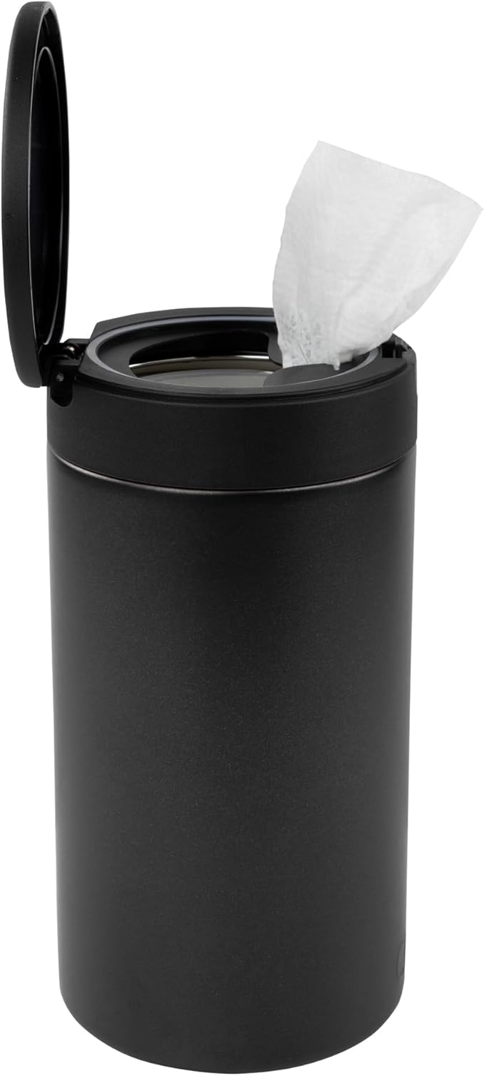 Spectrum Disinfecting Wipes Container Large Black Refillable Stainless Steel Wipe Holder for Bathroom Kitchen Classroom, Reuseable Push Button Wet Wipe Dispenser for Disinfect Cleaning Countertop