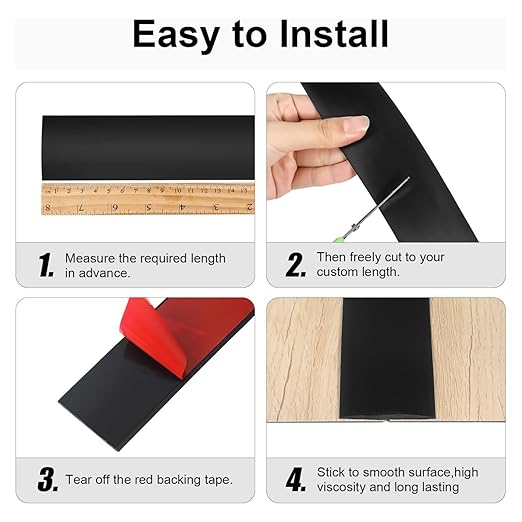 Vinyl Floor Transition Strip, Self Adhesive Floor Cover Strips PVC Laminate Threshold Strip Bar Flat Divider Strip for Joining Floor Gaps, Doorways Threshold, Carpet, 2" Wide (Black, 10Ft)