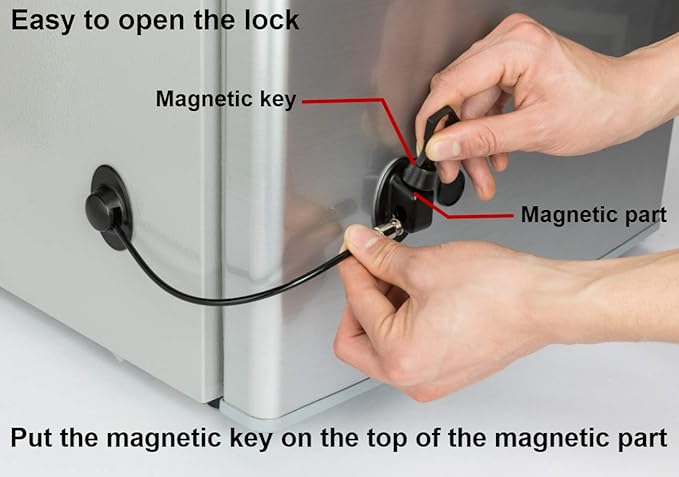 2 Pack Refrigerator Lock with with Magnetic, Black Refrigerator Lock Dorm Freezer Door Lock and Child Safety Cabinet Lock with Strong Adhesive, very convenient to unlock