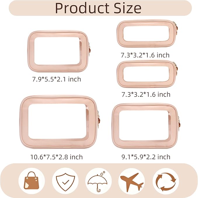 5PCS Diaper Bag Organizer Pouch Set，Clear Organizer Bags,TSA Approved Toiletry Bag,Clear Waterproof Cosmetic Bags with Zipper,Purse Organizer Pouches,Travel Organizer Bags for Woman and Kids
