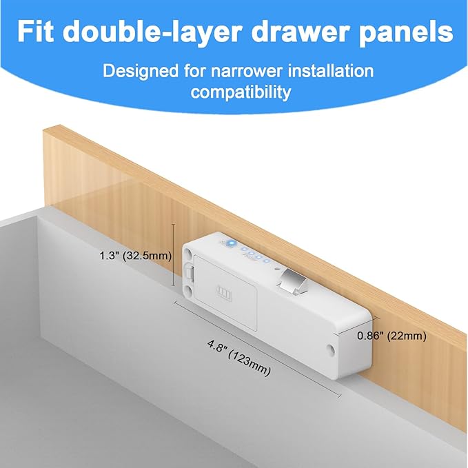 Cabinet Lock RFID Card NFC eLinkSmart Slim Hidden Double-Layer Drawer Lock Child Safety Cupboard Door Lock for Liquor File Kitchen Pantry Furniture Support Phone or Watch App No Drilling White