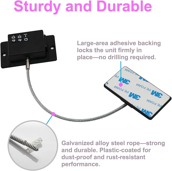 Fridge Lock for Kids Safety, 2 Pack Cabinet Locks with Combination for Baby Proofing, Childproof Digit Combination Locks for Refrigerator Drawers Closet Freezer, Heavy Duty Adhesive Child Safety Lock