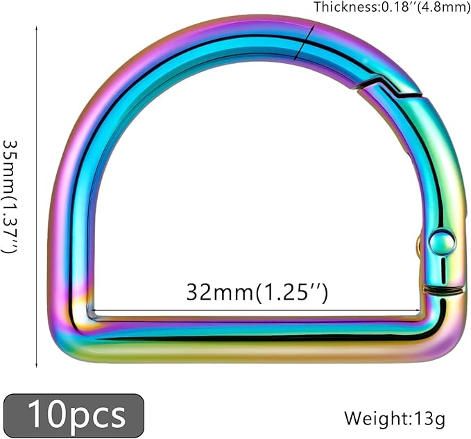 10pcs Metal D Ring Spring Key Hooks Keyring Clip for Keychain Buckle, Backpacks Handbag Purse Hardware, DIY Crafts