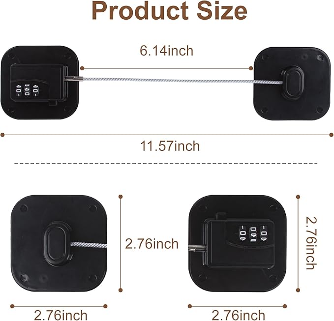 Fridge Locks, 2 Pack Refrigerator Locks with Combination, Refrigerator Lock with Adhesive, Cabinet Lock with Code for Child Safety, Freezer Cabinet Pantry Drawer Latch to Keep Door Closed, Black