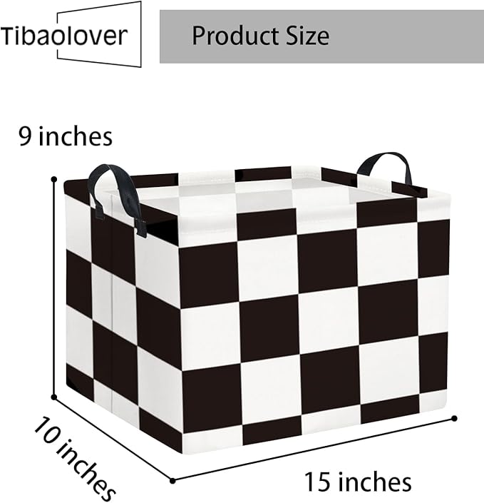 TIBAOLOVER Rectangular Checkered Basket Storage Bin Collapse Storage Basket with Handles for Organizing Home Kitchen Boys and Girls Toys Office Closet Shelf Baskets (Race Flag)