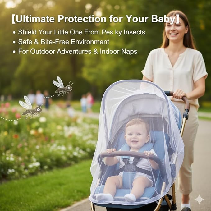 Universal Mosquito Net for Strollers - 2 Pack Breathable Insect Netting Protection for Babies, Fine Mesh Bug Screen Cover for Infant Car Seats, Cribs, and Playpens