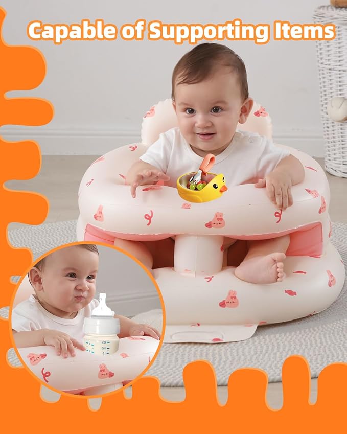 AGITVPS Inflatable Baby Seat for Babies 3-36 Months, Built in Air Pump Baby Chair Sit Me up Floor Seat for Baby, Bumbo Seat for Learning to Sit, Feeding, Camping (Surround-Love Bunny)
