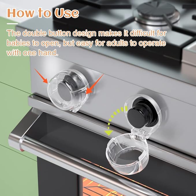 SAFELON (5+1) Pcs Baby Safety Stove Gas Knob Covers & Childproof Oven Lock, Kitchen Safety Stove Locks for Babies & Toddlers (White)