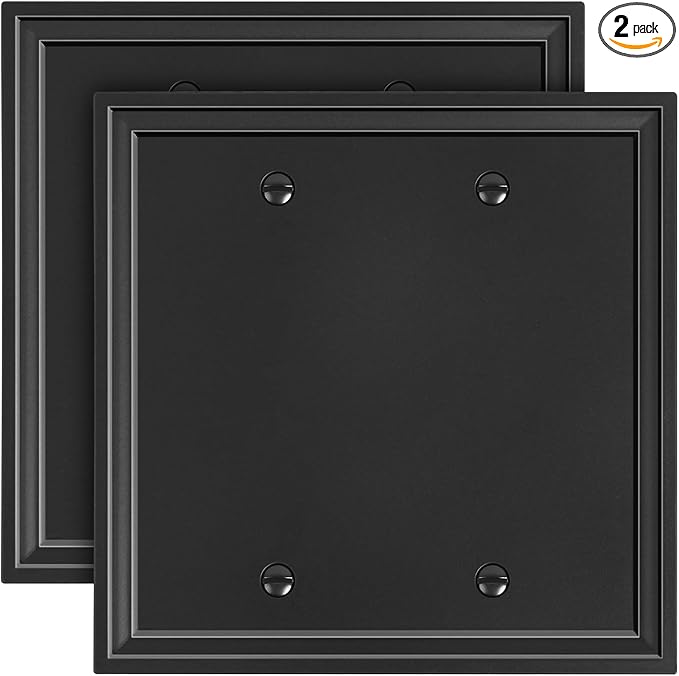 2-Pack Double Blank Outlet Cover Wall Plate, Natural Material Switch Plates Outlet Covers, Black Decorative Wall Plates for Electrical Outlets