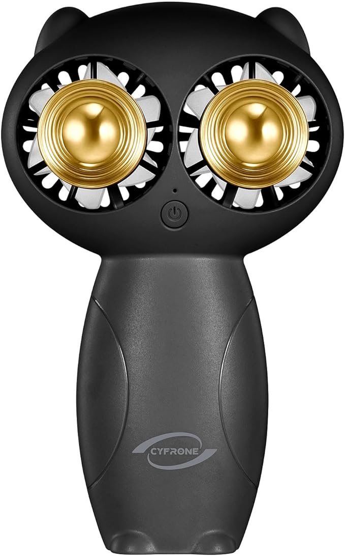 Portable Aroma Handheld Fan - Rechargeable 6000mAh Battery USB-C Owl Shaped with Clip Mini Personal Turbo Travel Essentials (Black)