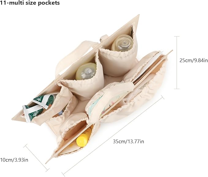 Lmbabter Removable Organizer Insert with Insulated Pocket,Updated Diaper Bag with 11 Total Pockets&Changing Pad, Handbag Tote Bag for Women Mommy Nurse (Beige)