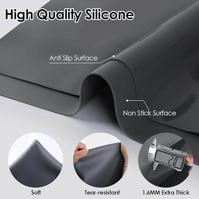 Extra Large Silicone Mat for Kitchen Counter 39.4" x 23.6" Silicone Table Mat for Resin Workbench Mat Heat Resistant Mat Coffee Bar Mats 2MM Thick,Dark Gray