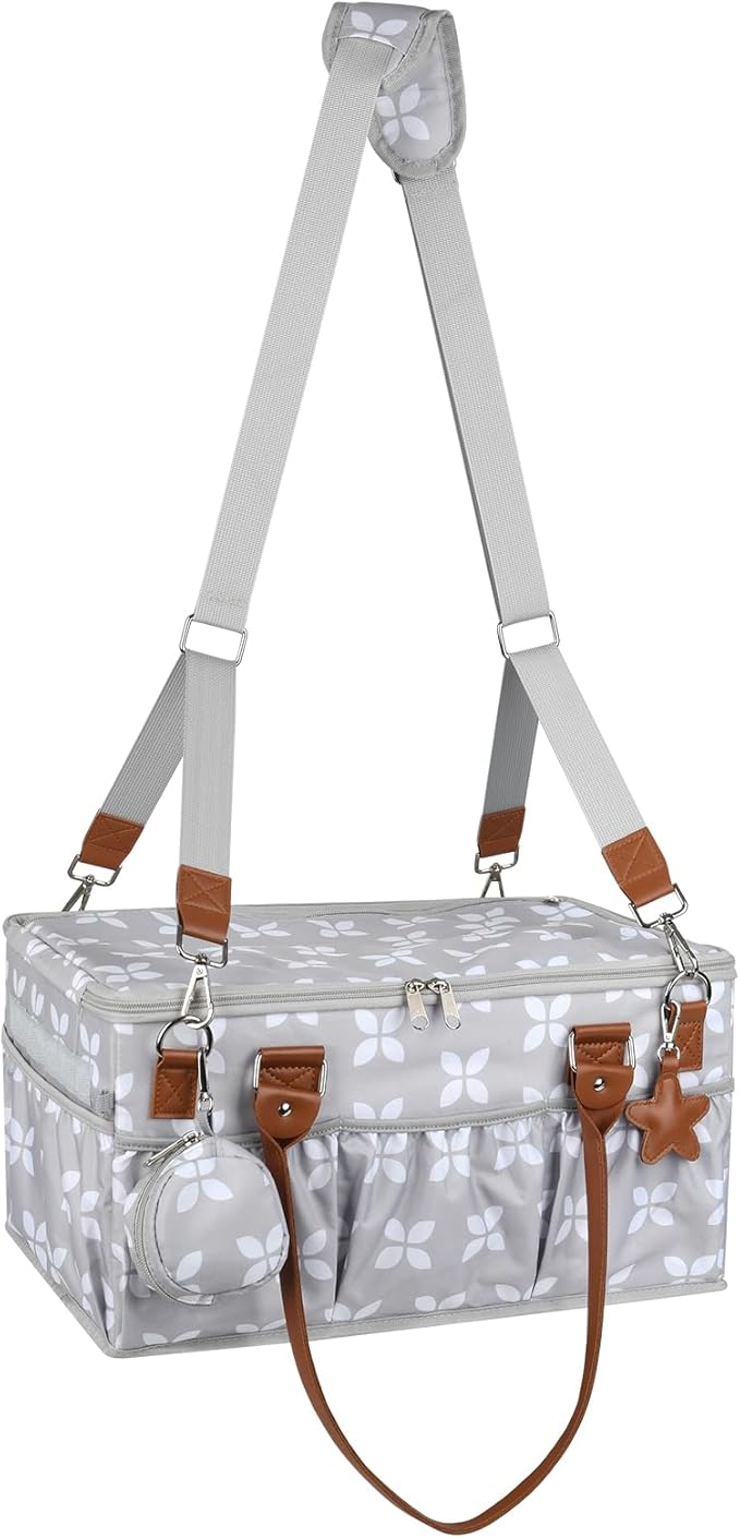 Moteph Diaper Caddy with Changing Mat, Large Baby Diaper Caddy Organizer with Lid, Portable Organizer Basket for Nursery and Car, Shoulder Strap and Pacifier Organizer