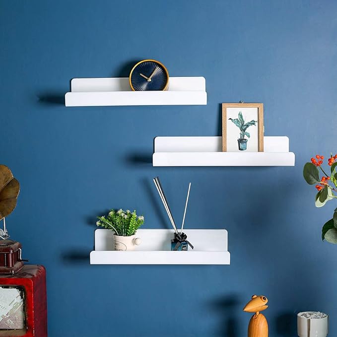 6 PCS Wall Mounted Acrylic Floating Shelf 15 Inch White Ledge Shelf, Nursery Kids Bookshelf 5MM Thick Bathroom Storage Shelves Toy Display Organizer