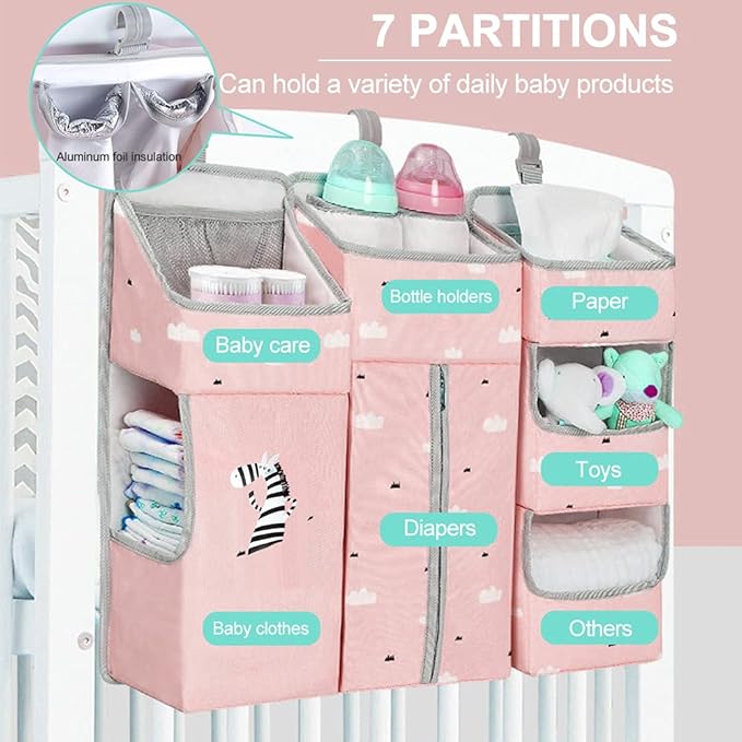 Hanging Diaper Caddy Organizer for Baby Crib - 3-in-1 Diaper Stacker for Changing Table Nursery Organization Storage Holder for Baby Essentials Attachment Portable Combining Clothing