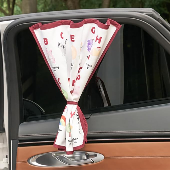BEBEDECO Magnetic Car Sun Shade Curtain for Side Window – Sun Blocker and UV Protector for Baby, Kids, and Pets – Universal Fit with Built-in Magnets for Steel-Framed Door (Magnet-New Alphabet)