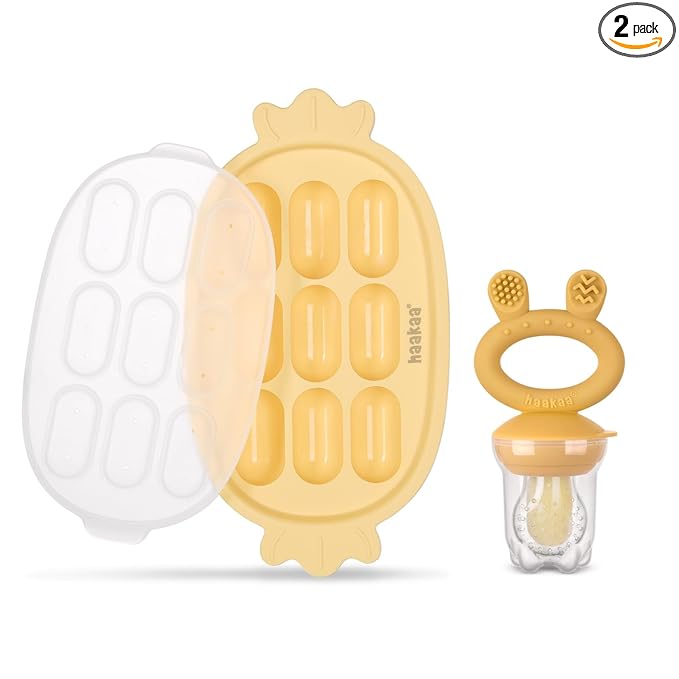 Haakaa Baby Fruit Food Feeder & Silicone Nibble Tray Combo - Breastmilk Popsicle Mold for Baby Cooling Relief, BPA Free Baby Mesh Feeder for Infant Self Feeding
