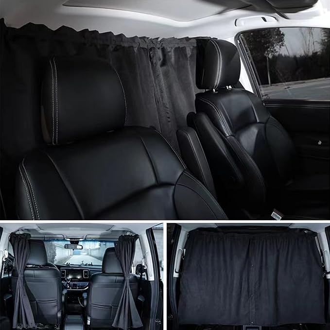 Car Divider Privacy Curtain, Blackout Suede Sun Shade Cover Front & Rear Seat Partition Space Divider Auto Van Truck Interior Accessories for Family Travel Camping Baby Sleeping (Black, Large)