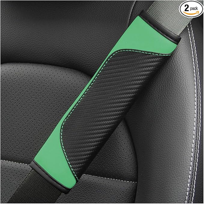 AUCELI 2PCS Car Seat Belt Cover, Carbon Fiber Seatbelt Shoulder Strap Covers, Breathable Leather Soft Harness Pad Protect Your Neck and Shoulder Compatible with Cars