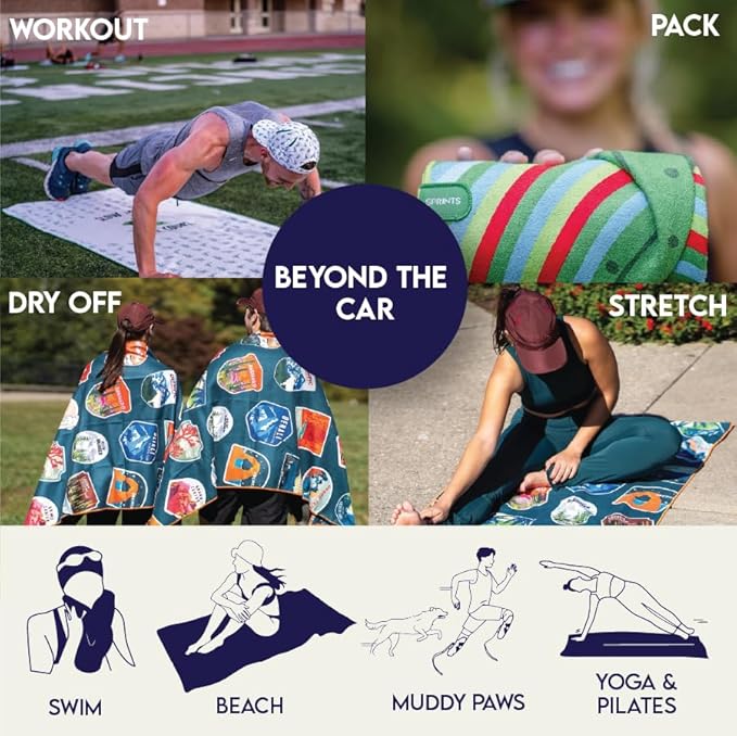 Sprints Athletic Running Towel, Full-Sized, Car Seat Cover - Performance Microfiber (Velocity Blitz Cream)