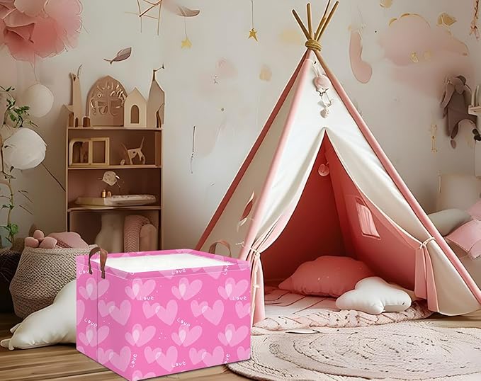 HKEC Rectangle Storage Basket with Handles,Collapsible Storage Bin,Books Box,Gift Basket(Pure Love)