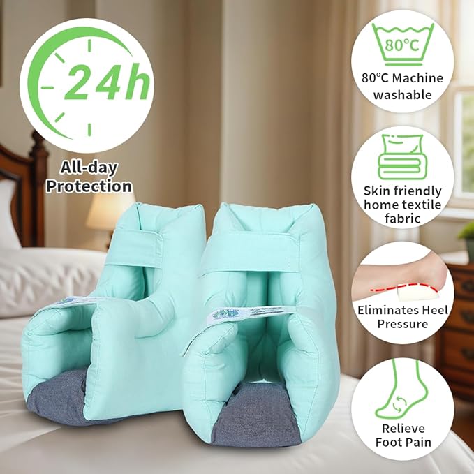 EZ Assistive 1pc Heel Protector Cushion Foot Pillow Remove Pressure and Bedsores,Heel Protectors for Pressure Sores for Heal Protection (Green, 2pcs)