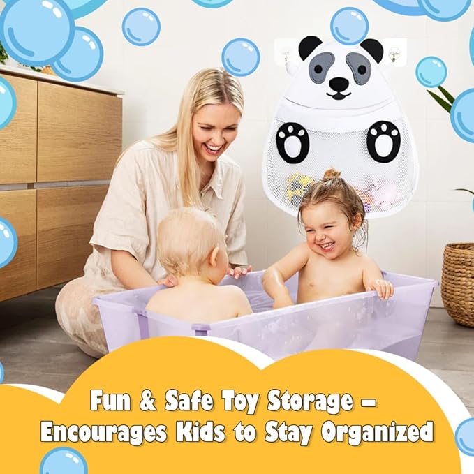 Baby Bath Toy Organizer, Reusable Large Capacity Quick-Dry Mesh Storage Bag with Suction Cups for Kids Bathroom Shower Toy Storage