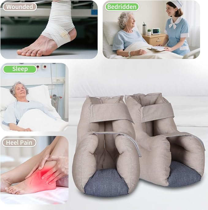 EZ Assistive 2pcs Heel Protector Cushion Foot Pillow Remove Pressure and Bedsores, Heel Protectors for Pressure Sores for Heal Protection, Khaki