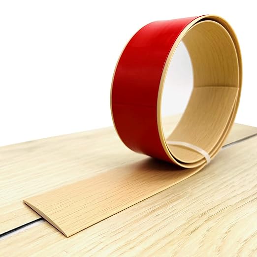 Floor Transition Strip Self Adhesive, Flat Laminate Floor Cover Strip 2" Wide Vinyl Floor Flat Divider Strip, Wood Grain Design (3.28FT, Beige)