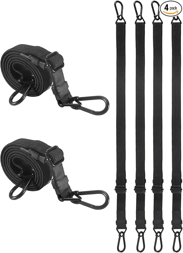 24 Inch Adjustable Carabiner Bungee Cords with 190 Lbs Max Break Strength - Adjust from 17" to 24" - Heavy Duty Flat Carabiner Bungee Straps with Upgraded Hooks for Tents, Cargo, Luggage, etc (4 Pcs)