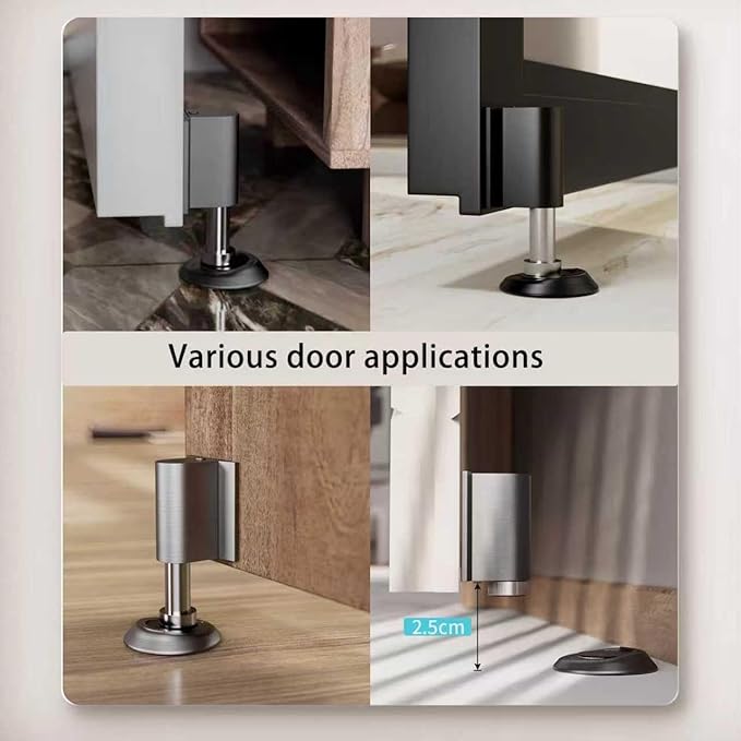 LKKYUP Magnetic Door Stopper for Floor Use, Wall & Floor Compatible Door Wedge Stopper, Bottom Mounted Stopper, No Drill Adhesive Stopper, Magnetic Catch, Wall Protector, Quiet Hold, MetallicGray