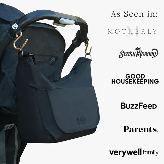 Huhu Essential Stroller Hooks - Lightweight Aluminum Stroller Bag Hook with Adjustable Straps, Matte Gold S-Hooks for Diaper Bag, Shopping, Everyday Essentials – Universal Fit Baby Stroller Accessory