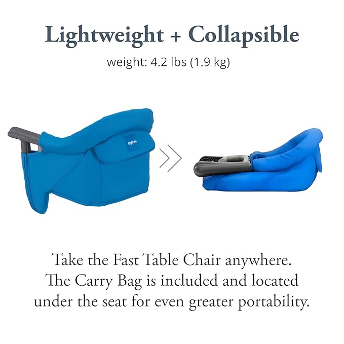 Inglesina Fast Table Chair - Light Blue + Fast Dining Tray - Portable Baby High Chair - for Babies & Toddlers to 37 lbs - Fits Tables 0.8'' to 3.5'' Thick - Compact & Easy to Use - Travel Bag Included