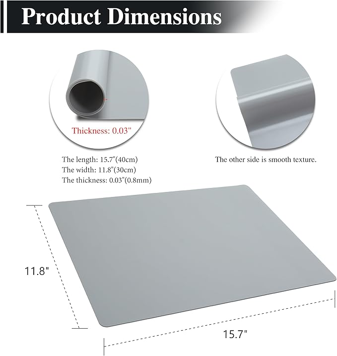 3Pcs 15.7"x 11.8"x 0.03" Light Grey Silicone Placemats, Table Mat, Silicone Mats for Craft, Kitchen Counter, Jewelry, Paiting