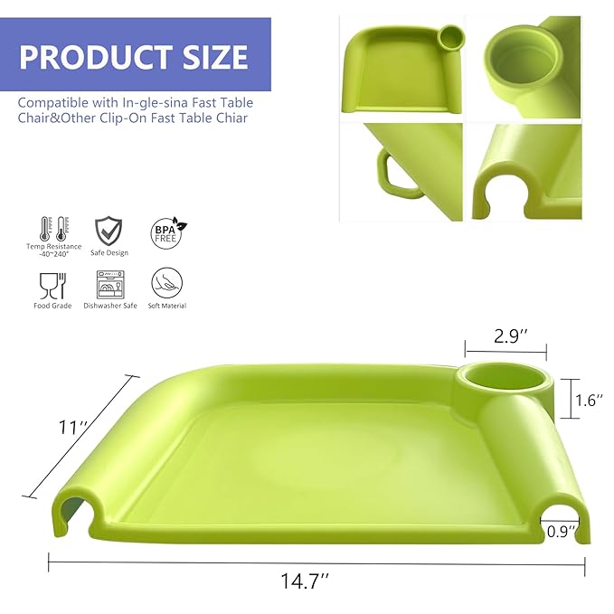 Silicone Baby Dining Tray Compatible with Inglesina Fast Table Chair & Other Hook-On High Chairs,Portable Clip-On Fast Table Chair Baby Tray, Dishwasher Safe & BPA Free (Green)