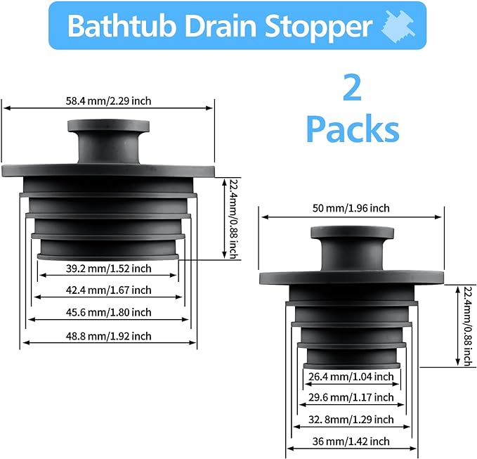 Aluvor Bathtub Stopper 2pcs Sink Stopper Tub Plug Bathroom Shower Drain Plug Silicone Bathtub Drain Plug Tub Drain Stopper Washbasin