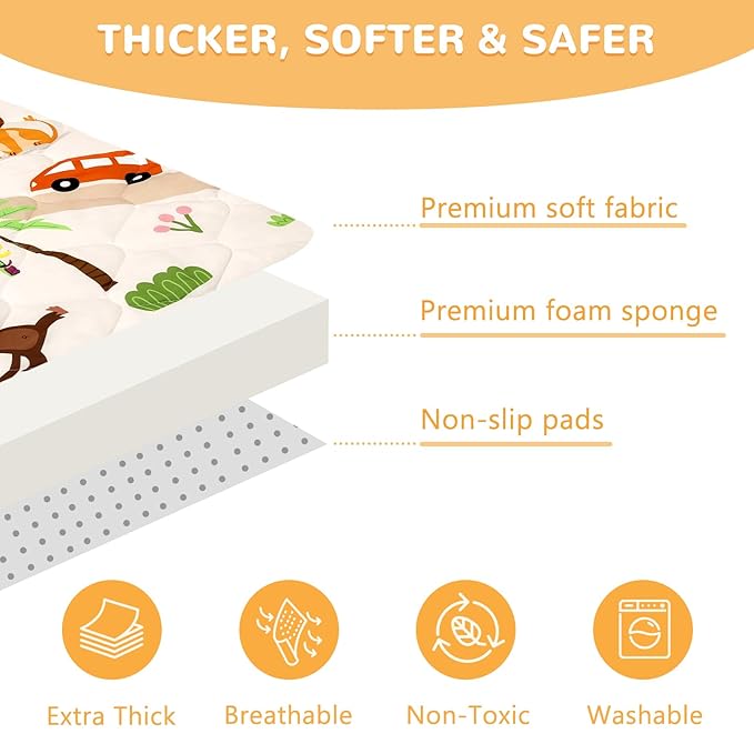 Baby Play Mat Toddler Playpen Mat 50 x 50 inch, Removable-Washable Cover,Extra Thick Foam Padding,Non-Slip Crawling Cushion for Infants, Toddlers & Babies Tummy Playing Time