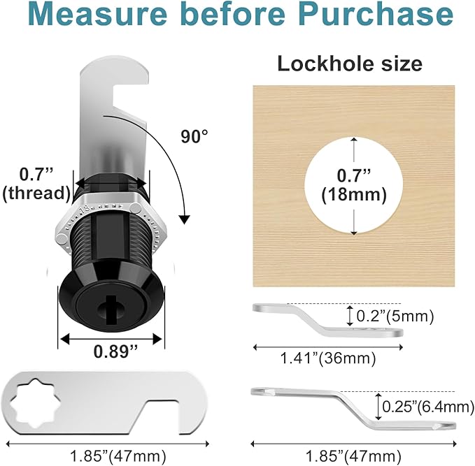 1-1/8" Cabinet Cam Lock with Keys 5PCS Black Cabinet Locks Keyed Alike Secure Files Drawers RV Storage Locks Replacement Set, Black Finish (1-1/8 Inch 5Pcs)