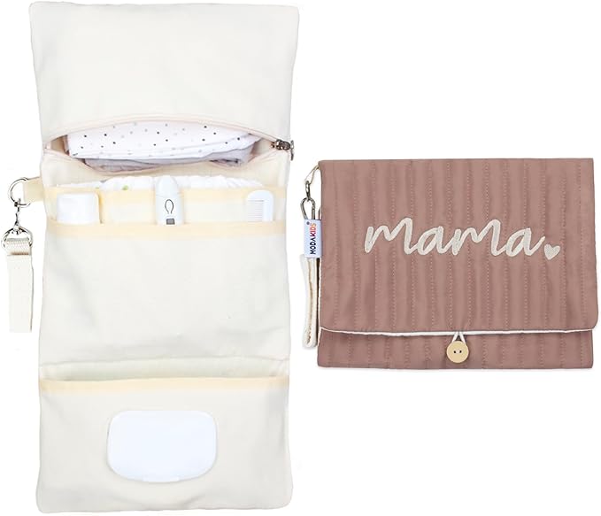 Baby Bag Organizer, Waterproof Mini Diaper Bag, Foldable Mom Travel Set, Diaper Organizer, with Gift for Baby Shower (Coffee)