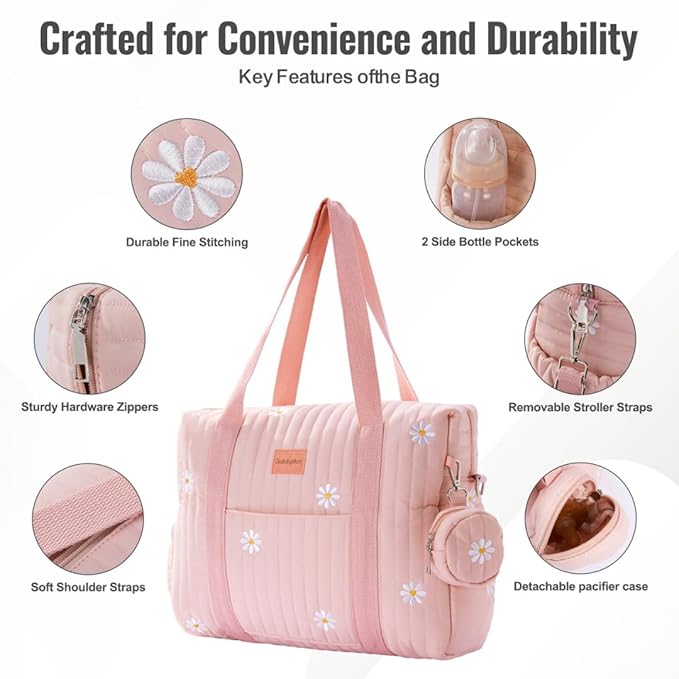 GOBABYMART 3pc Diaper Bag Tote Set, Hospital Bag for Labor & Delivery, Maternity Travel Bag with Changing Pad & Pacifier Case