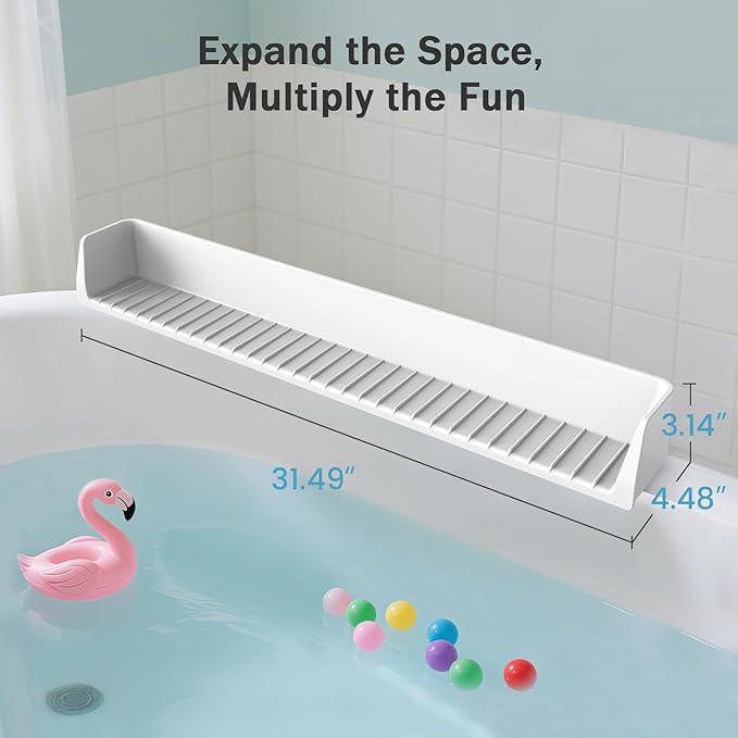 Bathtub Splash Guard PlayPad Shelf Area with Strong Suction Cups, Toy Tray Caddy Holder Storage Over Tub, Bathtub Ledge Guard, No Mess Water, Splash Protection Water Barrier for Bathroom-White